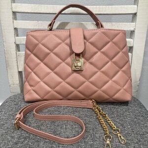 Bebe pink quilted handbag crossbody purse with gold hardware